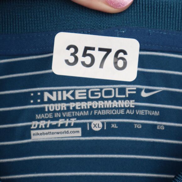 Nike Golf Polo Shirt Mens XL Blue Striped Stretch Lightweight Hike Fish - Picture 2 of 16